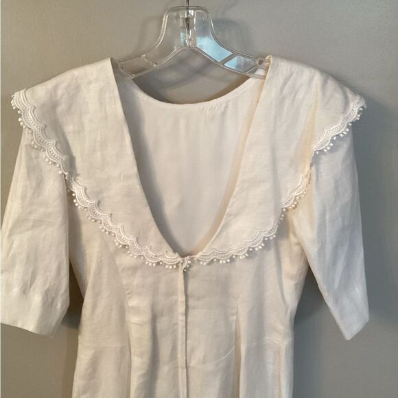 VINTAGE 80s JESSICA MCCLINTOCK WHITE PENCIL DRESS LACE EMBROIDERED BIB COLLAR - Picture 6 of 11